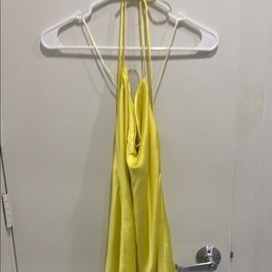 Chic Yellow Satin Mini Dress cow neck